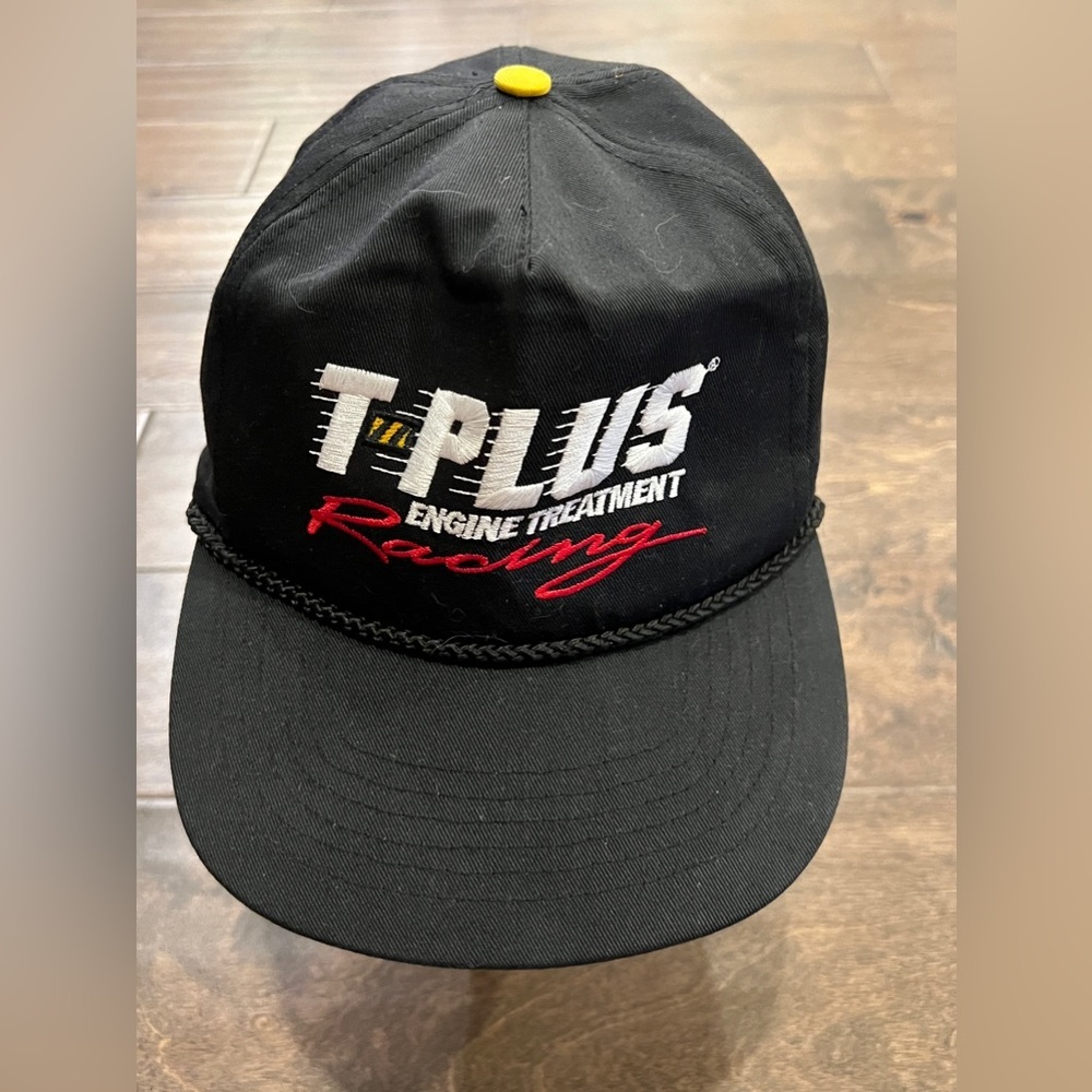 Vintage T-Plus Engine Treatment Racing Black Retro Rope Adjustable Snapback Hat.